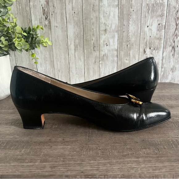 Salvatore Ferragamo Black Heels with Gold Accent 6.5 - Picture 6 of 9